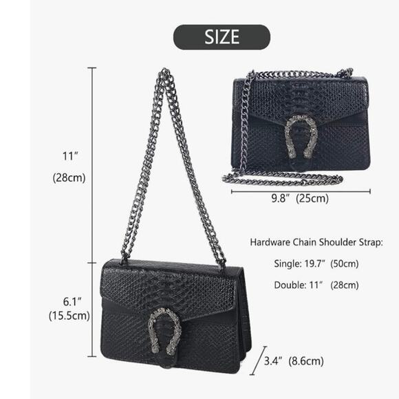 Kopnur Embossed Snakeskin PU Leather Crossbody Bag – Mermaid Buckle Chain Purse - Picture 10 of 11